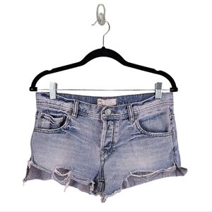 FREE PEOPLE Y2K Denim Blue Jeans Slight Pink Hue Distressed Short Shorts W Sz 26